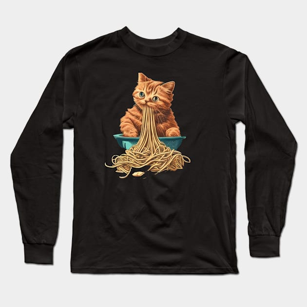 CAT EATING SPAGHETTI Long Sleeve T-Shirt by TheABStore